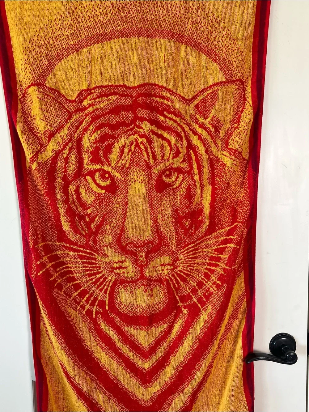 Vintage Franco Tiger Beach Towel Red Orange Velvet Plush Cotton Big Cat Wrap